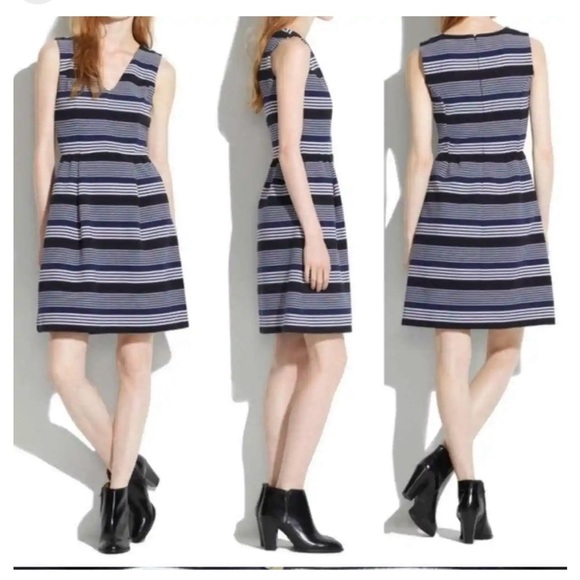 Madewell Ottoman Ridge Striped Blue White Ponte Mini Dress Sz M - Picture 2 of 6